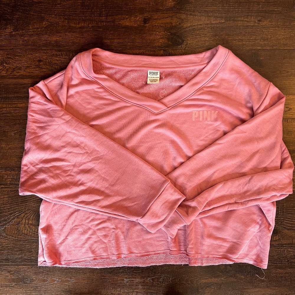 PINK Victoria's Secret Oversized Cropped Mauve Pink Sweatshirt Size XXL